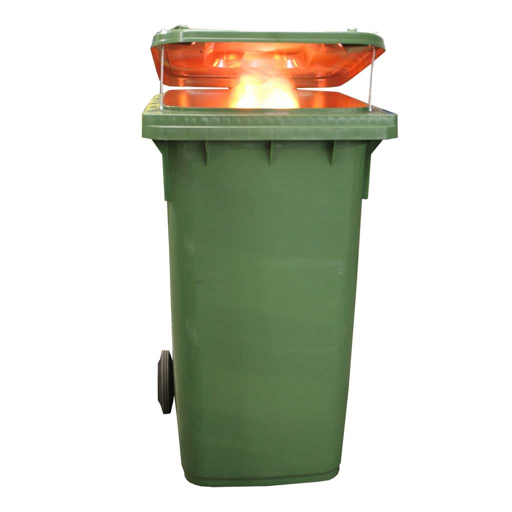 Simulerad brinnande sopcontainer