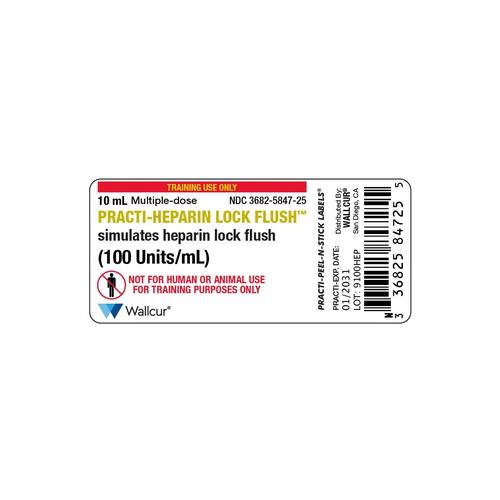 Practi-Heparin Lock Flush 100U/mL Vial Label (Pack of 100)